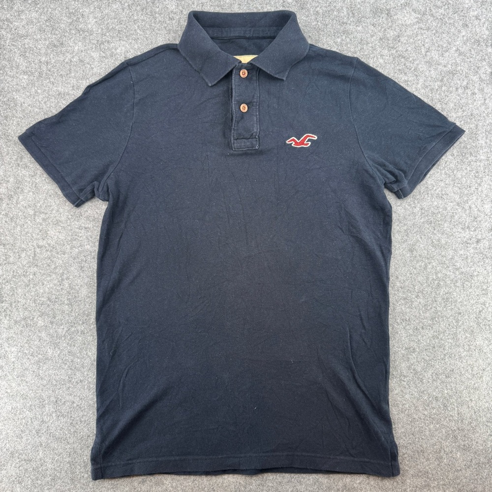 Y2K Hollister Polo Shirt Men M Navy Blue Short Sleeve Embroidered Logo EUC